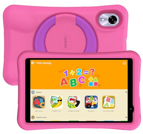UMIDIGI G1 Tab Mini Kids Tablette pour Enfants 8 Pouces, Tablet avec Coque de Protection EVA, 7 Go (3+4) + 32 Go (Extensible à 1 to), Double Caméra 5 MP, Contrôle Parental, 5000 mAh, WiFi 6 (Rose)