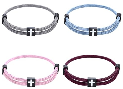 APMGONT 4 Pezzi Uomo Corda Nautica Bracciale Intrecciato Bracciale a Croce per Uomo Bracciale Intrecciato Bracciali da Uomo in Corda Regolabile (Set A)