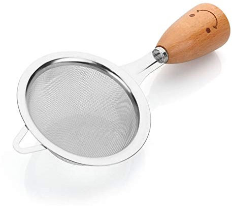 CHFYIJYHM , Tamiz Cucharón colador de Acero Inoxidable con Mango de Madera Tamiz de harina Fruta Verdura Filtro de Agua Sopa Colador Utensilios de Cocina.