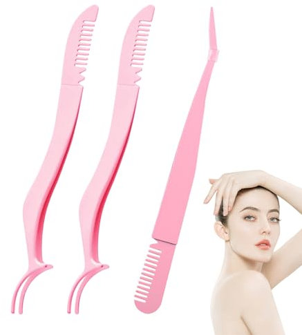 3 PCS Wimpern Pinzette Set 2 in 1 Wimpernzange für Lashes,Gebogenes Klemmdesign Passt Sich den Augen,Flacher Griff Rutscht Nicht Leicht ab und das Ende ist mit Einem Kamm zum Kämmen der Augenbrauen