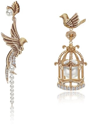 Retro style stylish bird cage earrings Asymmetrical bird beaded earrings women vintage personalized feminine renaissance accessories (M2604001)