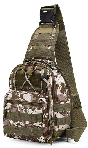 Kabxhueo Taktisch Schultertasche Umhängetasche für Herren Damen Wasserdicht Taktischer Sling Rucksack Bag Brusttasche Shoulder Bag Chest Crossbody Bag für Reise Wandern Camping Jagd,Desert