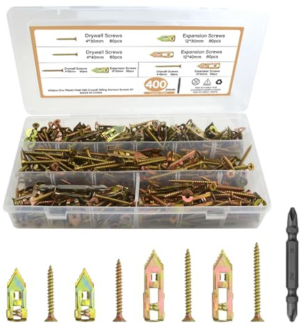 BGTXINGI 400Pcs Zinc Plated Self Drilling Drywall Anchor with Self Tapping Screws Hollow Wall Drive Anchor for Drywall Plaster