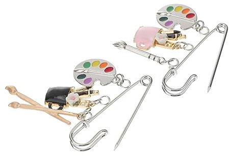 Healvian 2 Pcs Artist Palette Brooches Delicate Alloy Paintbrush Breastpins for Clothing Scarves Hats Creative Fashion Accessories for Women Men