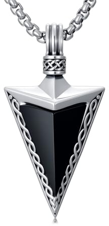 PDTJMTG Pfeilspitzen-Halskette mit schwarzen Obsidian, 925er Sterling-Silber, stylischer keltischer Pfeilspitzen-Anhänger Schmuck für Herren