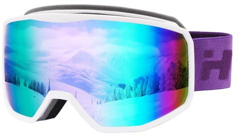 Hioutdoor Occhiali da sci anti-appannamento snowboard per uomo e donna ragazzi sopra gli occhiali invernali con custodia portatile 100% protezione UV (VLT 17% Revo bianco viola)