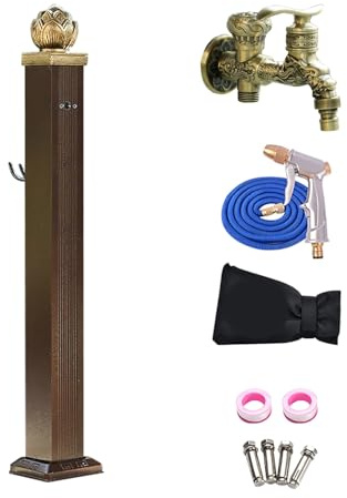 CWCQGH Robinet de Jardin avec Support de Tuyau, Fontaine d'extérieur rétro pour Cour, Fontaine d'eau pour Voiture,Brown-114cm/45in