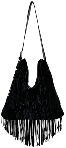 CORIOS Borsa a Mano Donna con Frange Stile Boho in Ecopelle Scamosciata PU PelleBorsa a Tracolla e Spalla Moda Borsa Messenger Nero