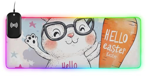Hello Easter tecknad vit kanin orange morot tråd laddning glödande musmattor för skrivbord spel blinkande resor 89,9 x 40,9 cm stor musmatta spel