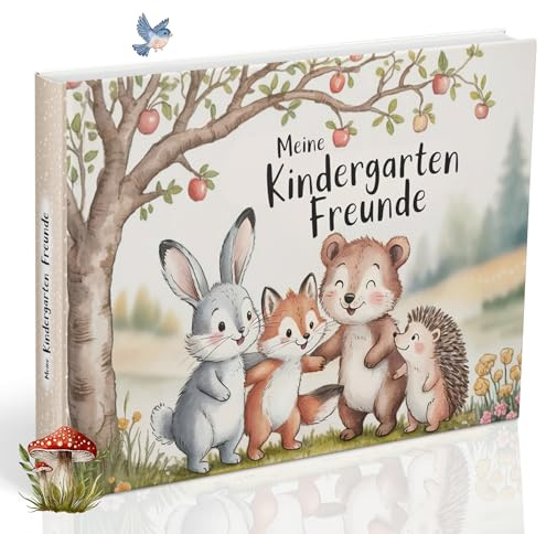 Freundebuch für den Kindergarten mit Waldtier-Motiven | Erinnerungsbuch zum Ausfüllen mit Platz für 30 Freunde & 5 Wegbegleiter (z. B. Erzieherinnen) | Beliebtes Geschenk für Mädchen und Jungen