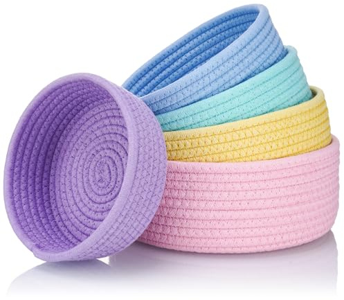 NiHome 5-Pack Cotton Rope Storage Baskets, Woven Round Bin Set, Rainbow | Stackable Assorted Sizes For Countertops And Shelves, Soft Non-Toxic Texture Protects Floors And Hands, Vibrant Home Decor