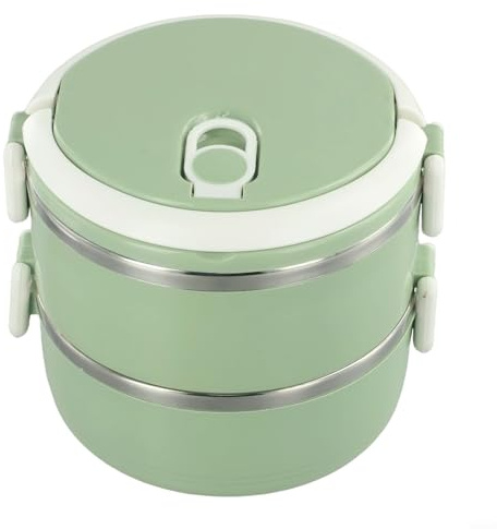 Bulevisiter Boîte à déjeuner empilable en acier inoxydable à 2 couches pour le stockage des aliments, récipient thermique avec design anti-fuite, 700 ml par couche, (vert)