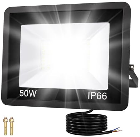 ICRGB Proyector LED Exterior 50W, 5000lm, Súper Brillante, Luz de Inundación 6500K Blanco Frío, IP66 Impermeable – Para Campos Deportivos, Garaje, Jardín, Patio