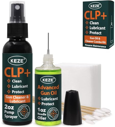 KEZE Gun Oil CLP Weapon Cleaning & Lubricant Kit - 60ml Comminuted Pump Sprayer and 30ml Needle Lubricator Cleaning Patches, Anti-Rust Synthetic Oil Solvents