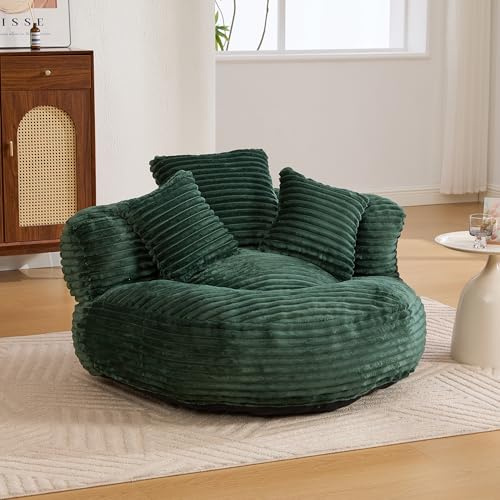 LIFEISLE Lazy Sitzsack Sofa mit DREI Kissen, Rund Relaxsessel Bean Bag für Erwachsene und Kinder, Einzelsessel Stuhl Indoor, Single Gaming Sofa Stuhl für Wohnzimmer Schlafzimmer Spielraum, Cord Grün