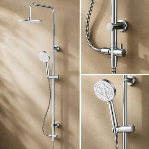 AM.PM Play – Duschsystem mit Regendusche | Duschgarnitur mit Kopfbrause & Handbrause 5 Strahlarten | Duschstange teleskopisch | Duschset mit Schlauch | Air-In Technology | Dusche komplett Set | Chrom