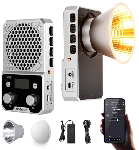 NEEWER 60W Lampe LED Bicolore Compacte de Poche avec App et Panneau de Commande, éclairage COB à Flux Continu 2700K-6500K/CRI 96+, Portable pour Photographie et Vidéo en Studio Professionnel, FS60B