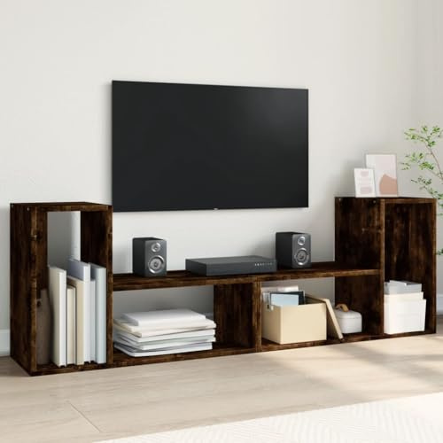 Fengshui Lot de 2 armoires TV en chêne fumé 75 x 30 x 50 cm | 4 compartiments ouverts, 2 en 1, utilisable comme buffet, facile d'entretien, pour le salon
