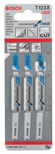 Bosch Professional 3x Stichsägeblatt T 123 XF Progressor for Metal (für Stahlbleche, Zubehör Stichsäge), 1.5 - 10 mm