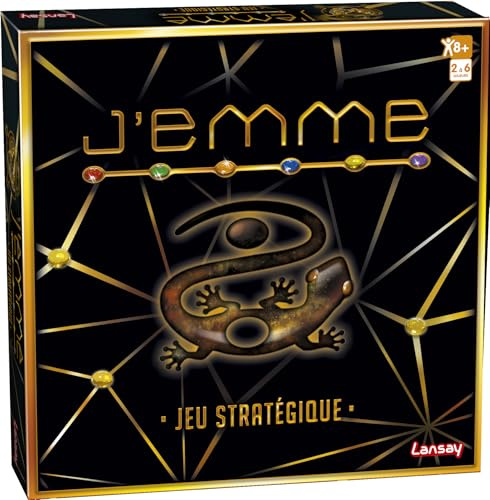 Lansay - J'EMME Jeu de Société - Stratégie pour la Famille - Dès 8 Ans | Logique et Anticipation - 300 Gemmes Transparentes et 6 Sacs en Velours - Aligner Avant les Autres - Parties de 20 Minutes