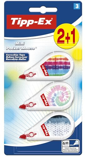 Tipp-Ex Mini Pocket Mouse, Correttore a Nastro, Fornitura Cancelleria Scuola e Ufficio, Confezione da 3 Unità