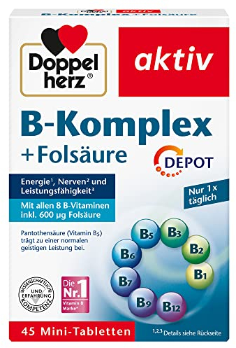 Doppelherz B-Komplex DEPOT mit Folsäure - B-Vitamine als Beitrag für die normale Funktion des Nervensystems und den normalen Energiestoffwechsel - 45 Tabletten