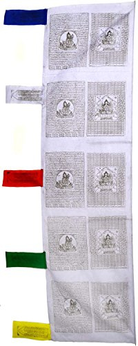 BUDDHAFIGUREN/Billy Held Buddhistische Gebetsstandarte weiß 65 x 250 cm 100% Baumwolle Gebetsfahnen Tibetfahnen Wandbehang Buddha Dekoration