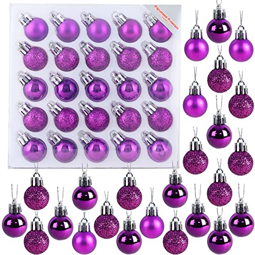 Christmas Concepts® Pack of 25-25mm (1) Mini Christmas Tree Baubles - Shiny, Matte & Glitter Decorated Baubles (Purple)