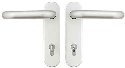 Domoferm Drückergarnitur auf Kurzschild | Entfernung PZ 88 mm (ÖNORM) | Aluminium silber eloxiert | inkl. BB-Einsatz und 1 Schlüssel