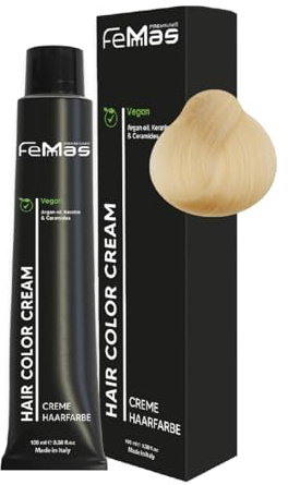 FemMas Haarfarbe Hell Lichtblond 10 I Creme Haarfarbe mit Arganöl, Keratin & Ceramiden I Als dauerhafte Haarfärbung oder Tönung für strahlende, haltbare Farbergebnisse I 100 ml