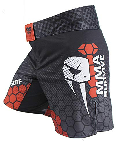 SOTF Short de Boxe et Combat pour Homme - MMA BJJ sans Gi - Noir/Rouge, XX-Large