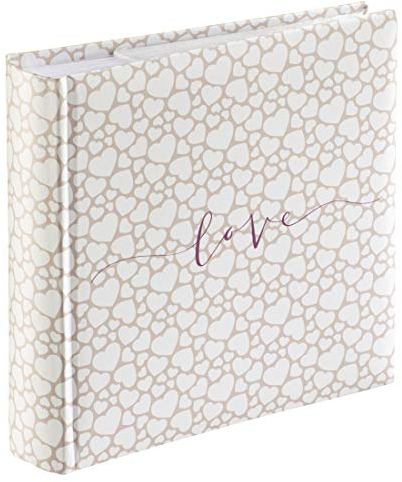 Hama Einsteckalbum (Fotoalbum mit 100 Seiten, Album zum Einstecken von 200 Fotos im Format 10x15 cm, Fotobuch mit Herz-Motiv, Hochzeitsalbum) beige