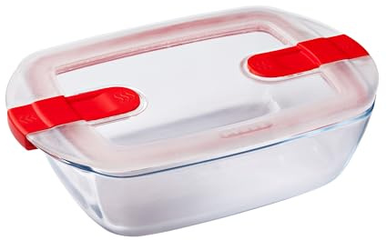 Pyrex - Set di 6 piatti rettangolari in vetro con coperchio ventilato, 1,1 l, colore: Rosso