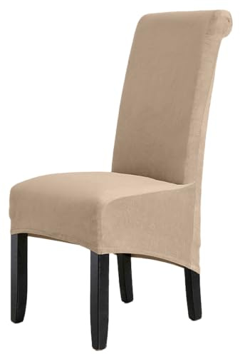 LANSHENG Velvet Dining Chair Covers Set of 6, Washable Chair Covers XL | Stretch High Back Chair Seat Slipcover, Large Kitchen Chair Protector for Dining room, Restaurant, Hotel, Khaki