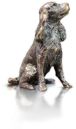 2077 Spaniel Butler and Peach Solid Bronze Miniature Sculpture Figure - 3.5 x 3.5 x 2.5 cm
