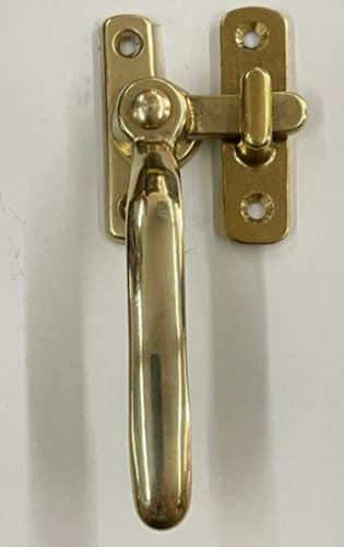 effedielle Maniglia a leva da blocco per serramenti in ottone lucido versione sinistra- Tavellino chiusura+apertura finestre-porte-stipiti. Infissi in legno art.104SXOL