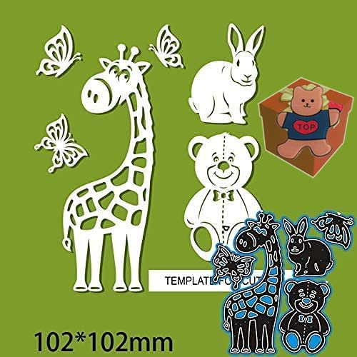 Giraffe Rabbit Friends Metal Cutting Dies，3Pcs Giraffe Rabbit Metal Template Molds Decoration Embossing Stencils for DIY Scrapbooking Album Decorative Embossing Paper Dies Card Making+Cute Brooch Pin