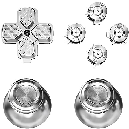 eXtremeRate Aluminium Knöpfe Buttons für ps5 Controller, DIY-Ersatz Thumb Grips Sticks Joysticks & D-Pad & Aktionstasten, Custom Metall Tasten Zubehör für ps5(Silber)-KEIN Controller