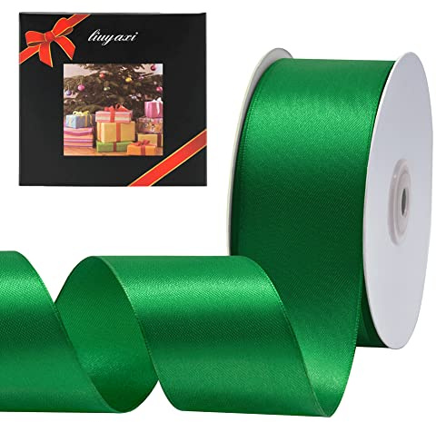 Solid Color Double Faced Green Satin Ribbon 2 X 50 Yards, Ribbons Perfect for Crafts, Wedding Decor, Bow Making, Sewing, Gift Package Wrapping and More