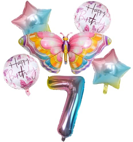 DIWULI Globos de Cumpleaños Mariposa 7 Años - Decoración