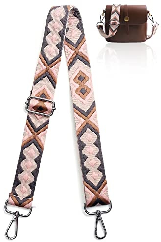 Taschengurt Bunter Schultergurt Tragegurt Breite 3.8cm Längenverstellbarer 75-135 cm für Schultertasche Tragetaschen,Silverblack Clasp,Pink/grau