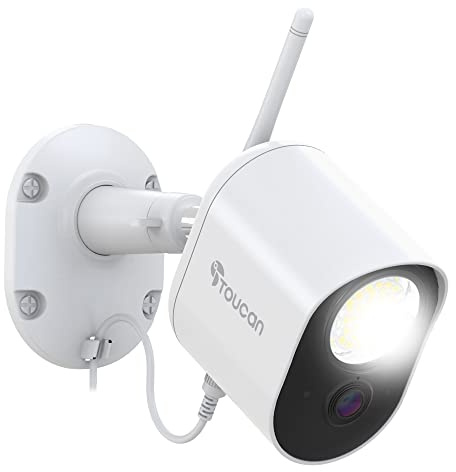 TOUCAN Wired Security Light CCTV Camera | 1080p weatherproof outdoor security camera with bright light & night vision. 2-way audio, no subscription required.