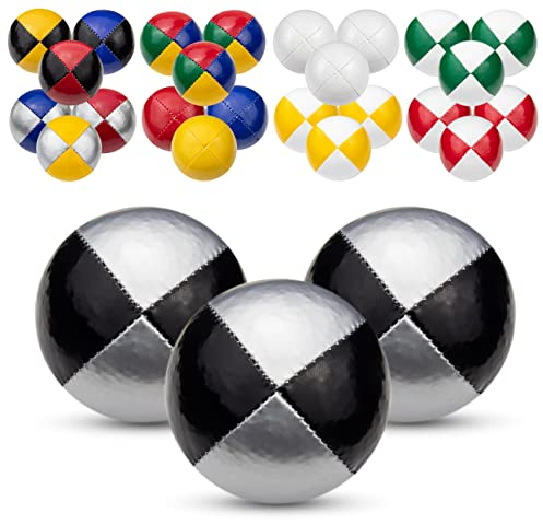 Juggle Dream 3X Pro Thud Jonglierbälle - Set mit 3 professionellen Jonglierbällen mit kostenlosem Online-Lernvideo, perfekt für Anfänger und Experten (Silber/Schwarz)