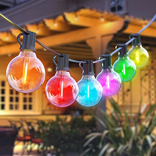 RCVEHO 50FT Outdoor Festoon Lights Mains Powered - 25+5 Clear G40 LED Bulbs, 0.6W Energy Saving, 5 Color, Waterproof Shatterproof, Christmas Decoration for Garden, Patio, Party