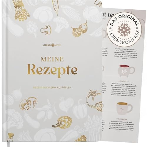 Lebenskompass Rezeptbuch A5 zum Selberschreiben “SALT” mit Saisonkalender als Poster - Hardcover Lieblingsrezepte - DIY Kochbuch für dich oder als Geschenk…