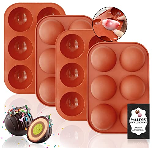 Walfos Bonbon- & Schokoladenformen 4 Stück, Silikonform mit 6 Hohlräumen Schokolade Kugelform,Backform zur Herstellung von Schokolade, Kuchen, Gelee, Dome-Mousse