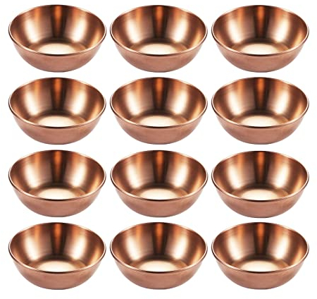 12 Stücke Saucenschälchen Edelstahl Snack Dip Schalen Kleine Schälchen Dipschälchen Set Dipschalen Snackschalen Gewürzschalen Roségold Sushi Teller Sauce Schüssel für Tapas Dessert-3.14inch/8cm