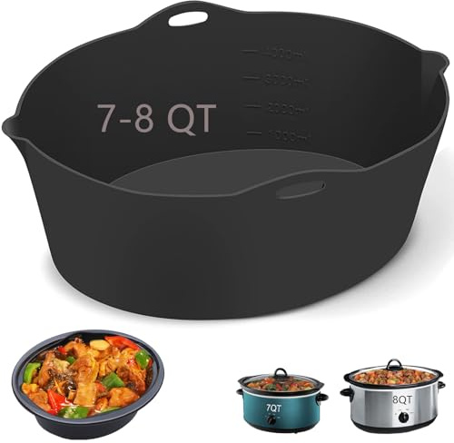 Horuhue Silicone Liners Fit for Crock Pots/Slow Cookers 7-8 Quart, Slow Cooker Divider Insert Compatible for Crockpot Liner, Reusable/BPA Free/Leakproof/Cooking Accessories for Oval Crockpots | Reusable/BPA Free/Leakproof/Divider Insert for Crockpot Hamilton Beach