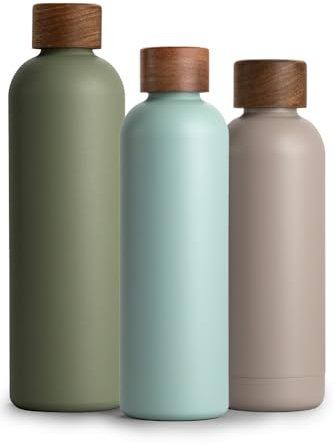 T&N Edelstahl Trinkflasche 750ml, Thermosflasche 0.75l mit Akazienholz Deckel, Isolierte Wasserflasche auslaufsicher bei Kohlensäure, Isolierflasche 750 ml - Aqua Turquoise