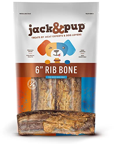 Jack&Pup 6 Rib Bones for Dogs | Beef Bone for Dogs, Flavorful Real Dog Bones (13 Pack)